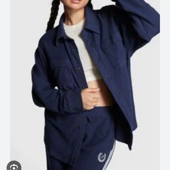 Victoria’s Secret PINK Reverse Fleece Shacket NWT Size XL/Navy - Picture 1 of 5